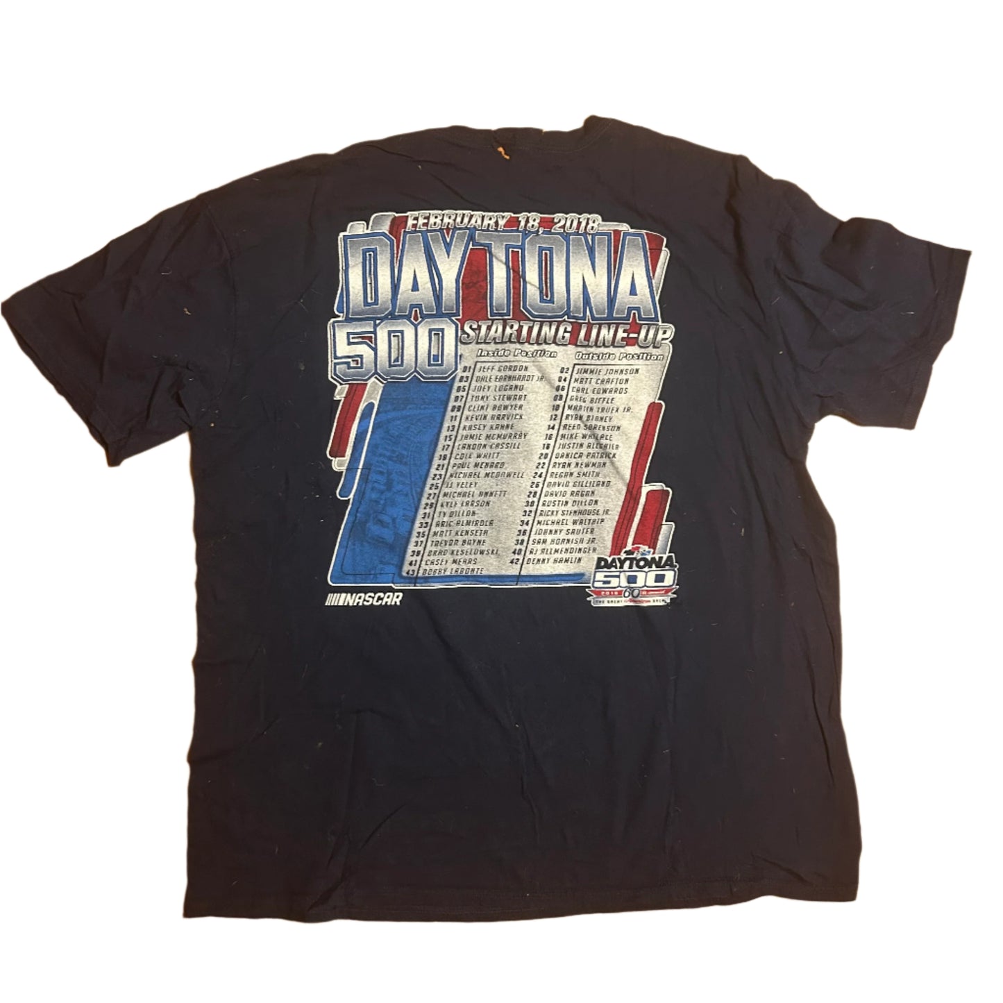 2018 Daytona 500 NASCAR Racing Navy Tshirt - Large - 23” x 28”
