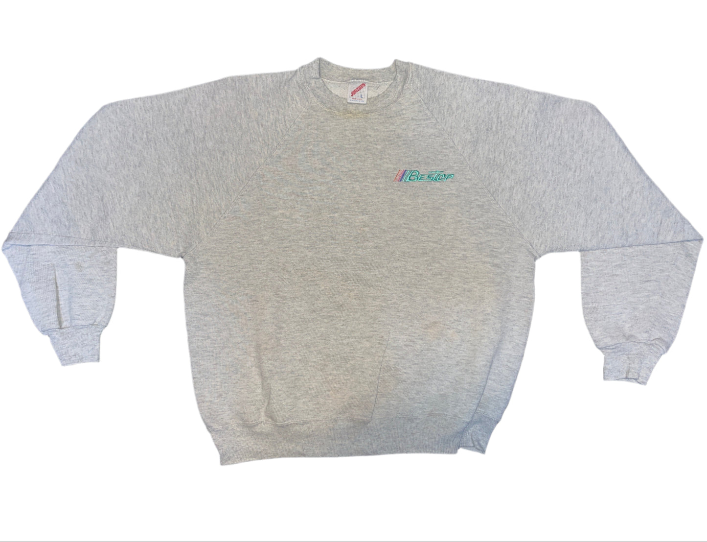 90's Jerzees BeStop Grey Crewneck Sweatshirt - Large - 22" x 24.5"