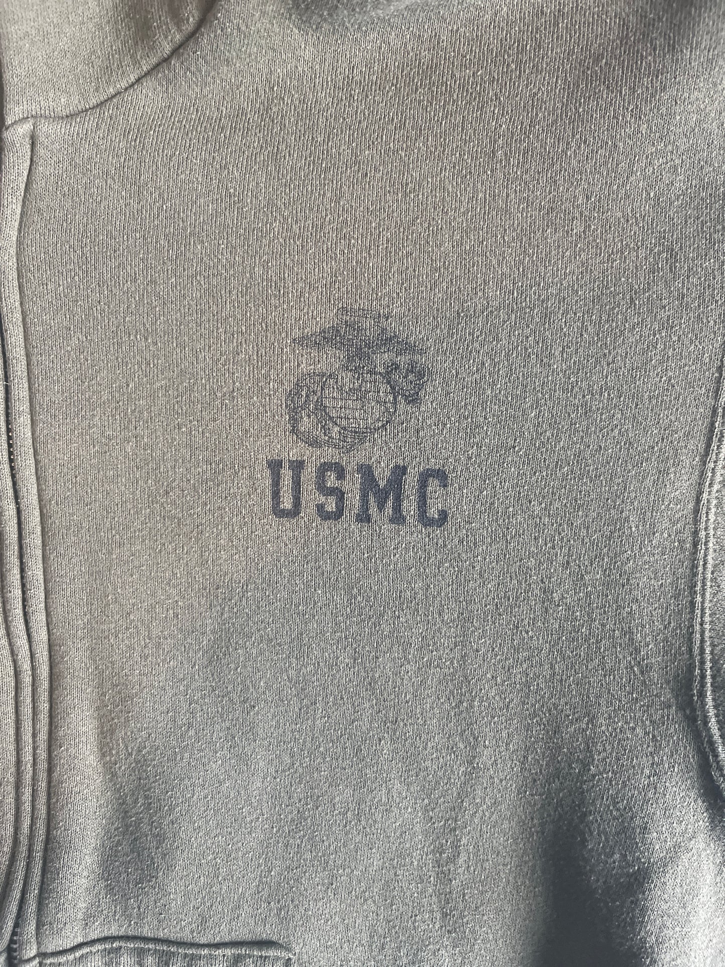 USMC Military Zip Up Hooded Sweatshirt - Medium - 20" x 23.5"