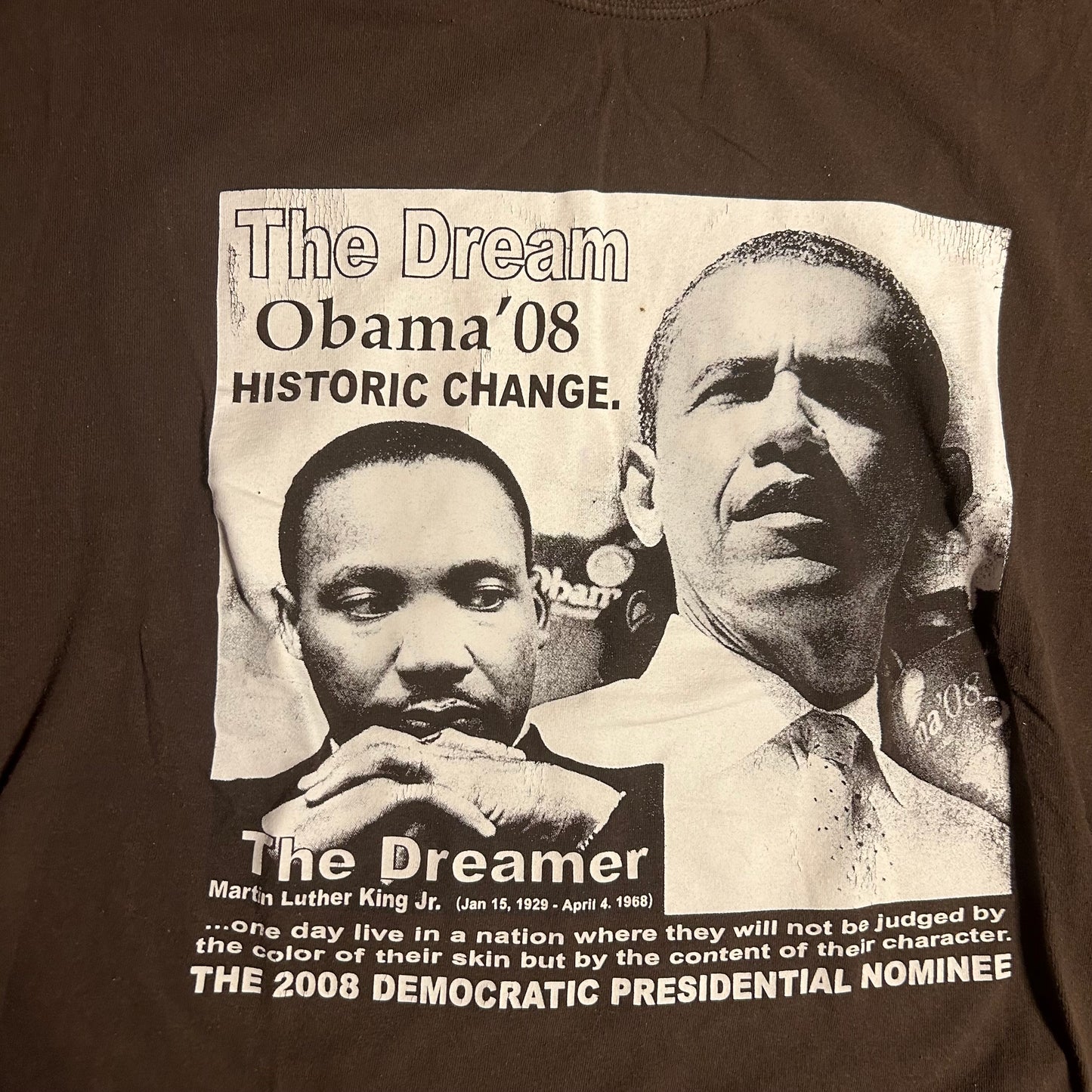 Gildan MLK Obama The Dream 2008 Brown Tshirt - XLarge - 25” x 28”