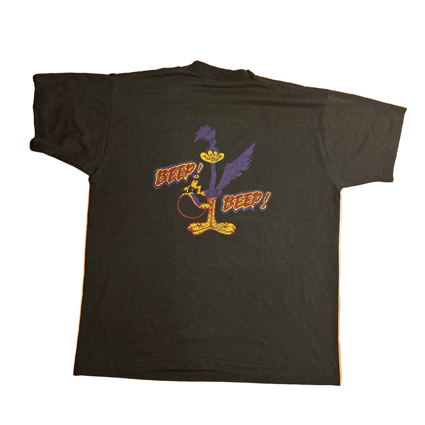 90’s BEST FOTL Road Runner Beep Beep Black Faded Tshirt - Large - 23” x 28.5”