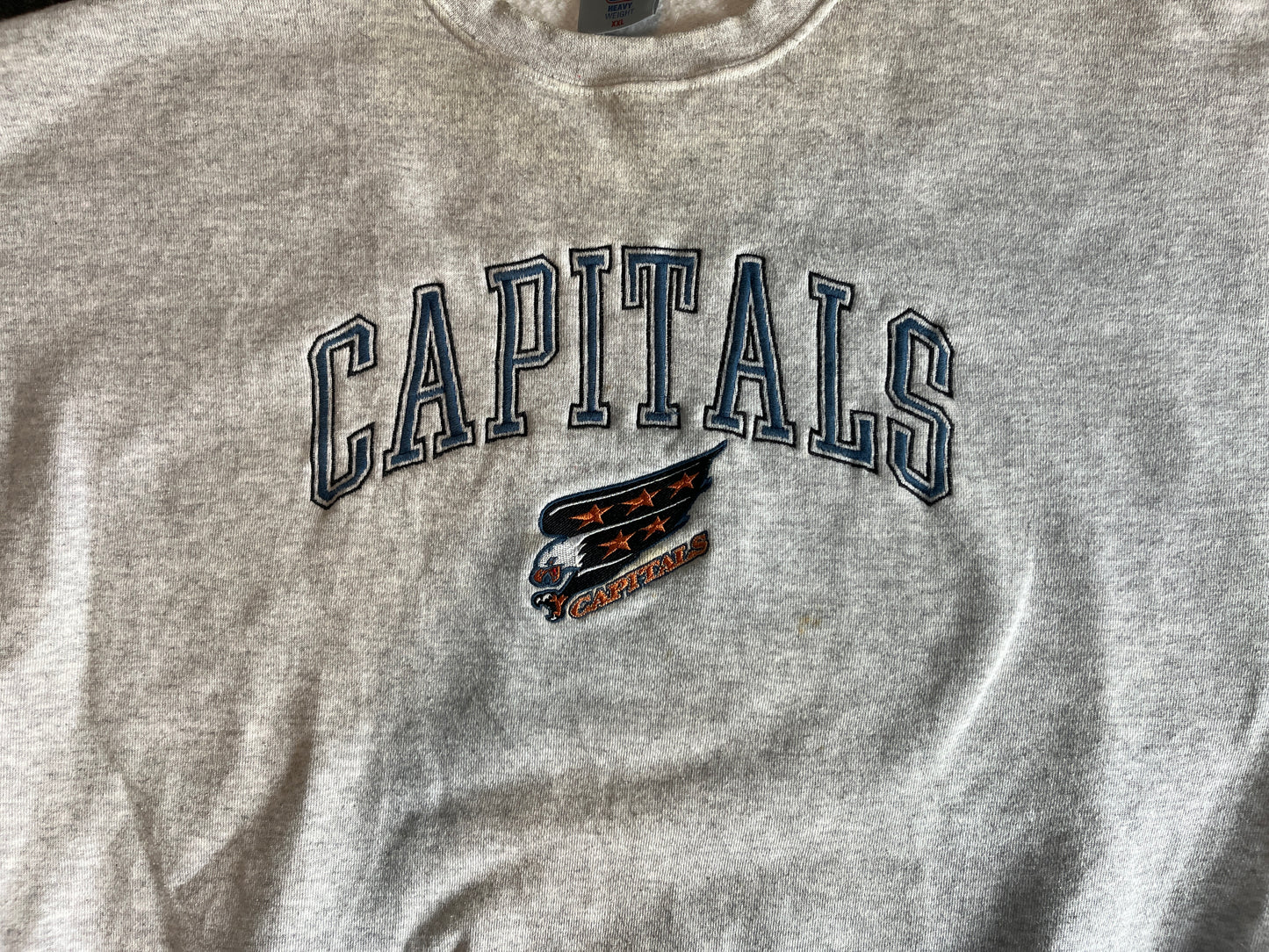 00's 7Logo Capitals Hockey Grey Crewneck Sweatshirt - XLarge - 26" x 30"