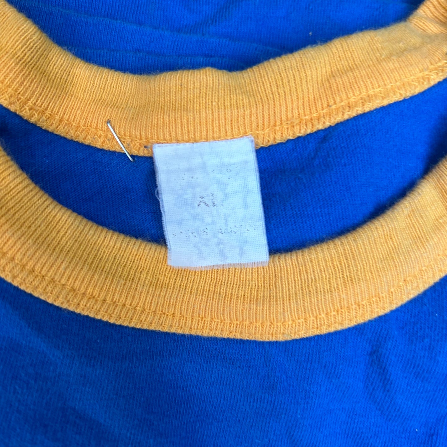 80/90’s Blue Yellow Blank Ringer Tshirt - Medium - 21” x 29”