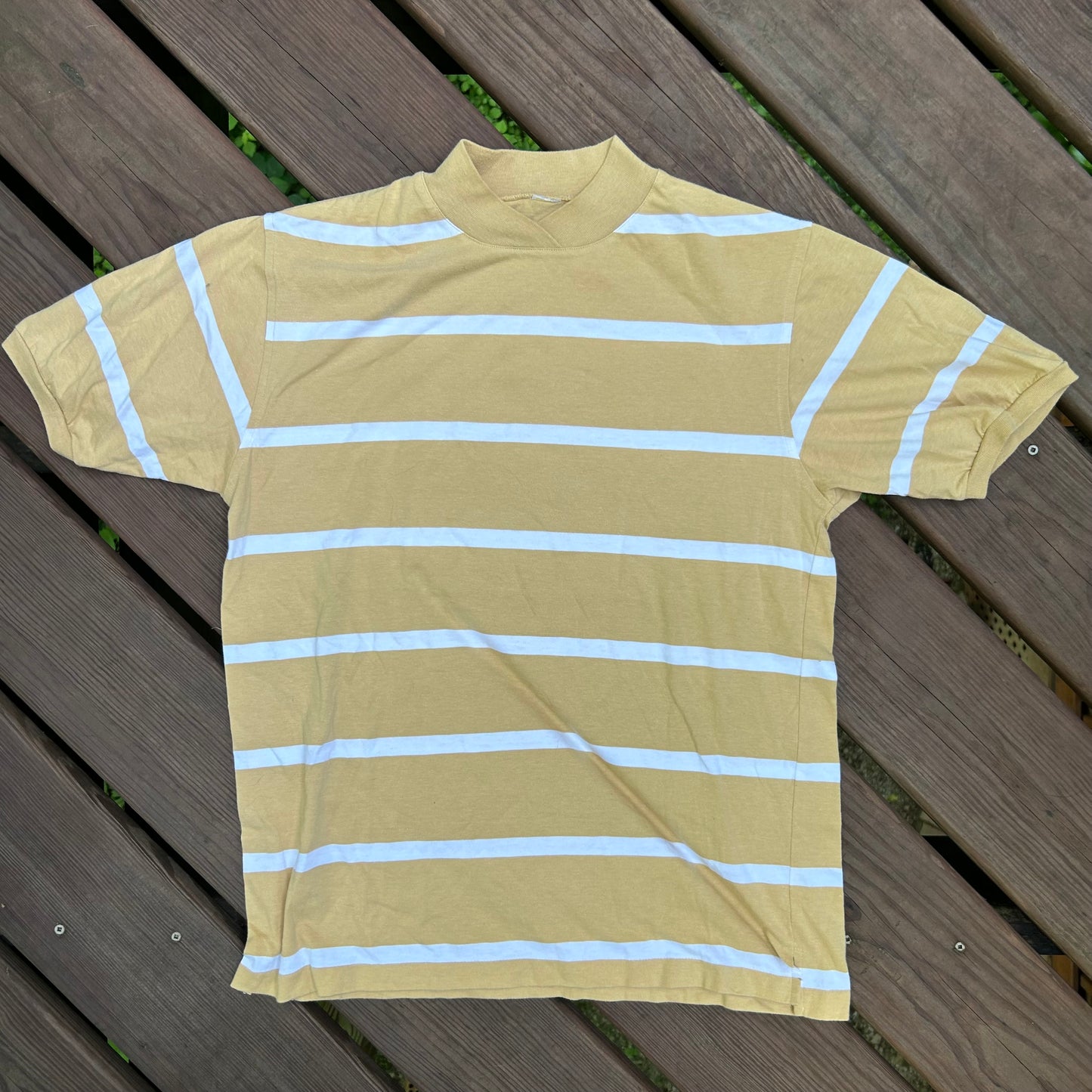 80/90’s Yellow Striped Blank Ringer Tshirt - Medium - 19” x 27”