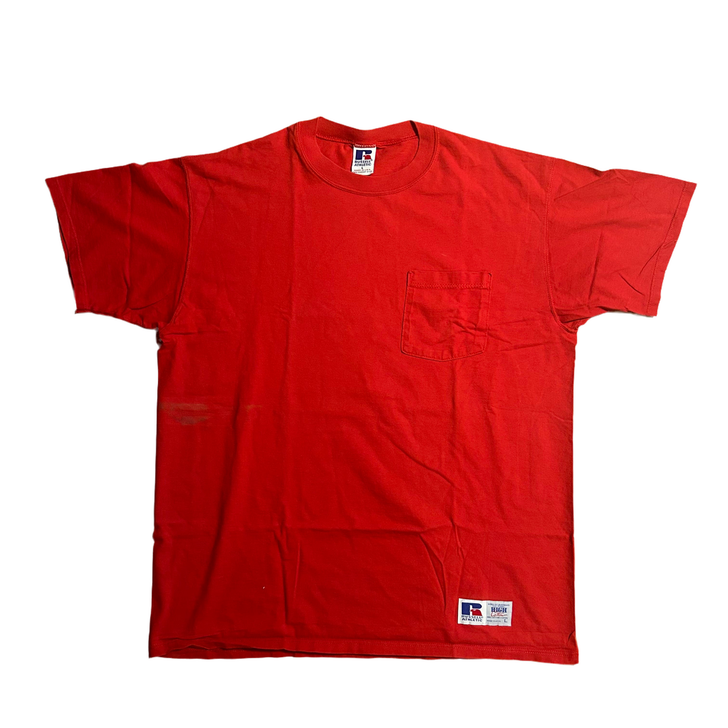 90’s Russell Athletic Red Blank Pocket Tshirt - Large - 23” x 29”