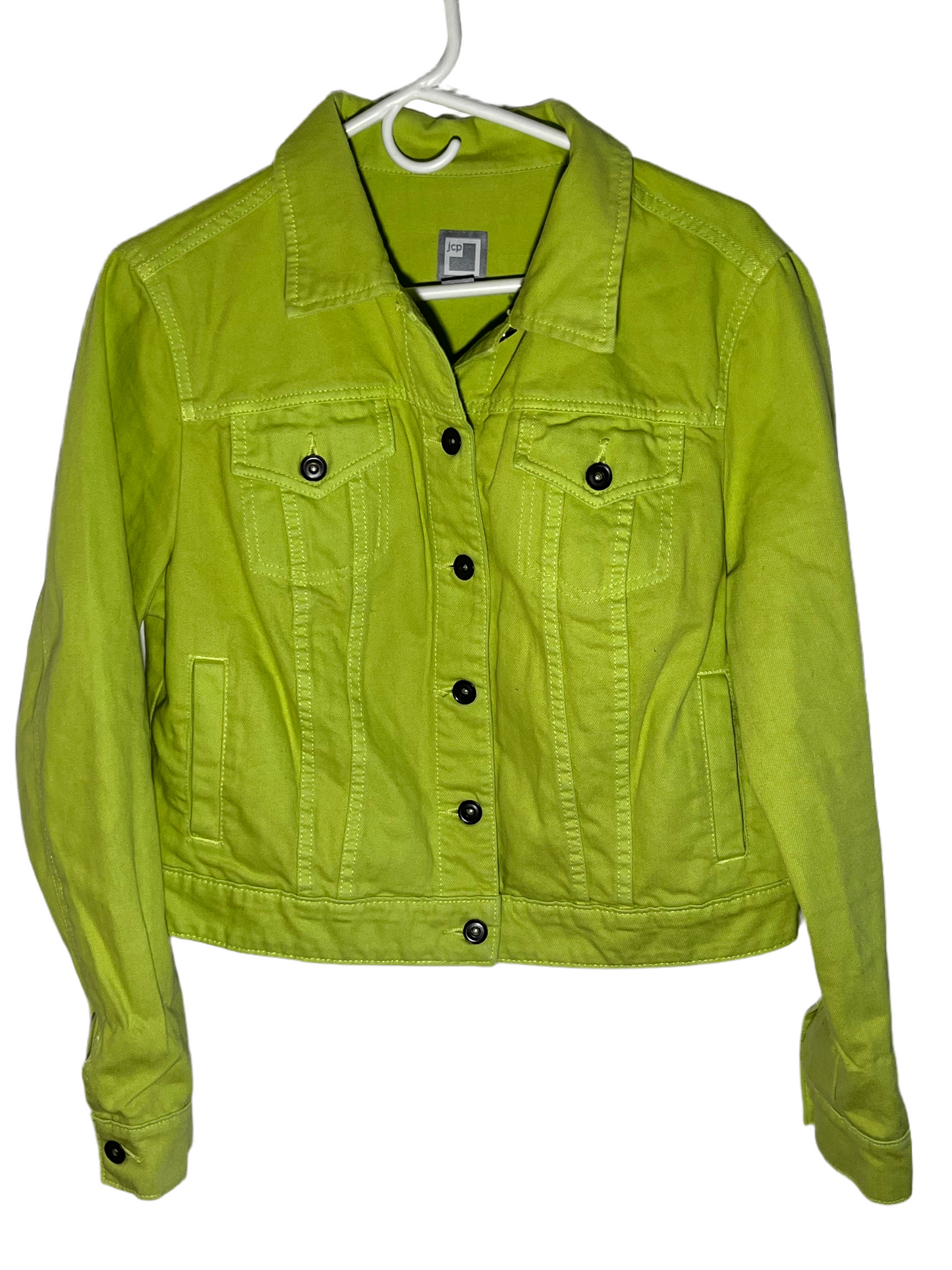 JCP Denim Trucker Neon Green Jacket - Boxy Small - 19.5” x 20.5”