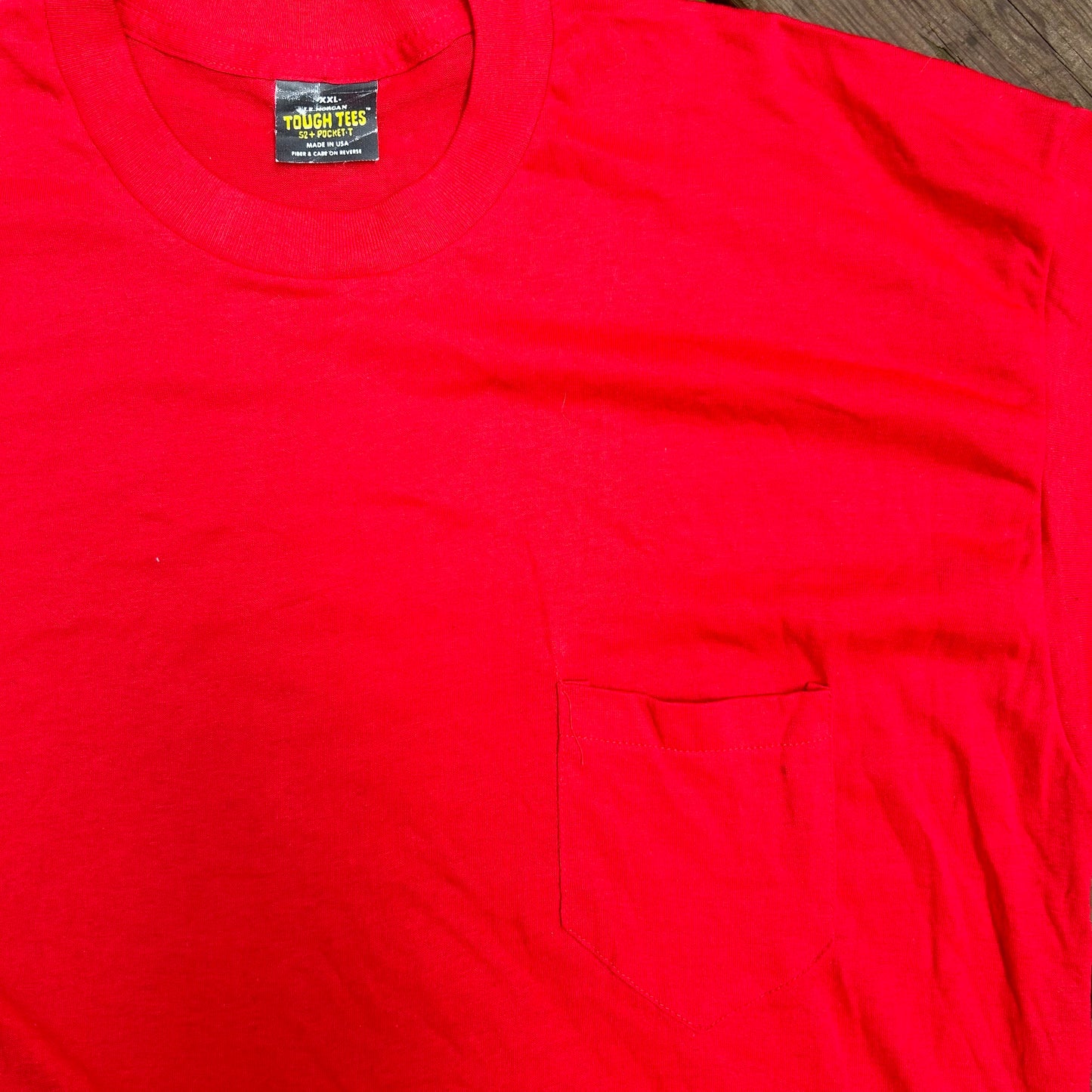 90’s JE Morgan Tough Tees Red Blank Pocket Tshirt - Large - 22” x 33”