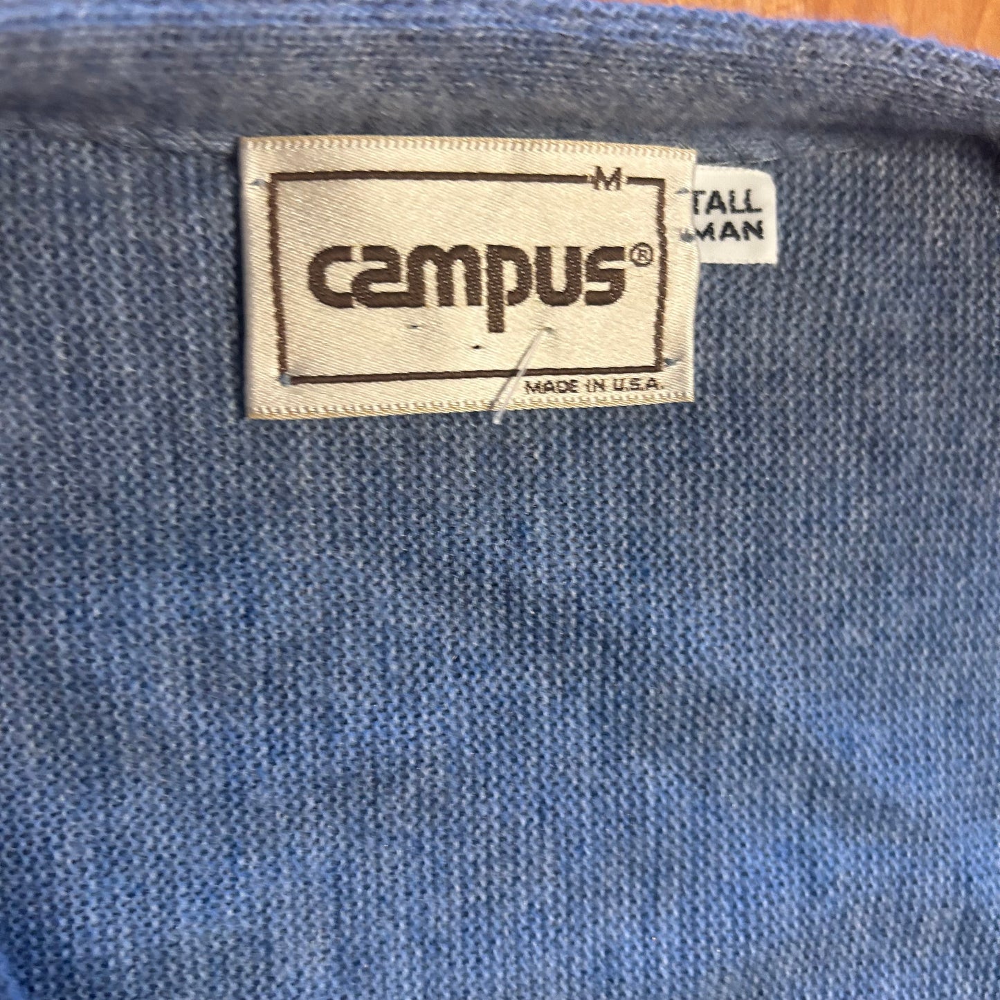 80’s Campus Acrylic Light Blue Cardigan Sweater - Medium - 20” x 26.5”