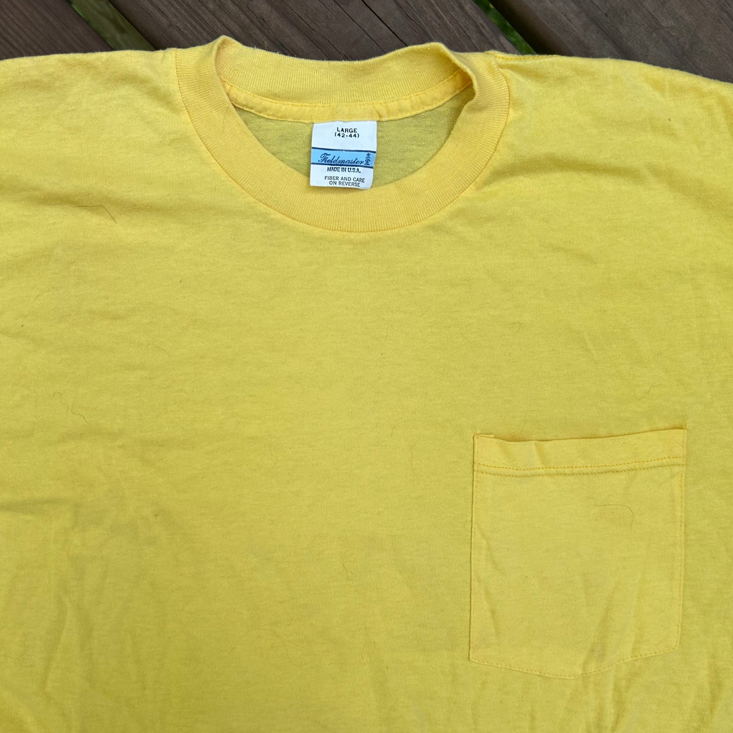 80’s Fieldmaster Yellow Blank Pocket Tshirt - Medium - 21” x 28”