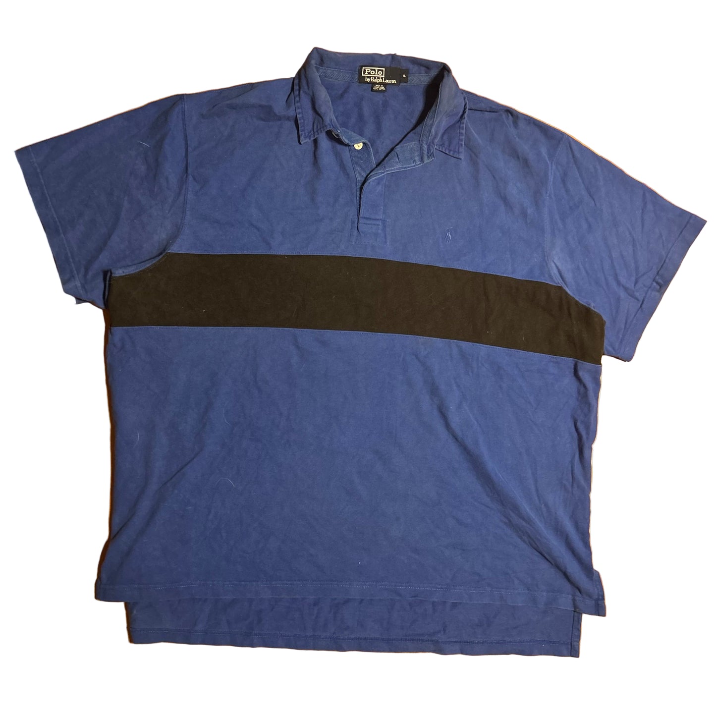 Polo Ralph Lauren Blue Black Striped Collared Polo Shirt - XLarge - 27” x 31”