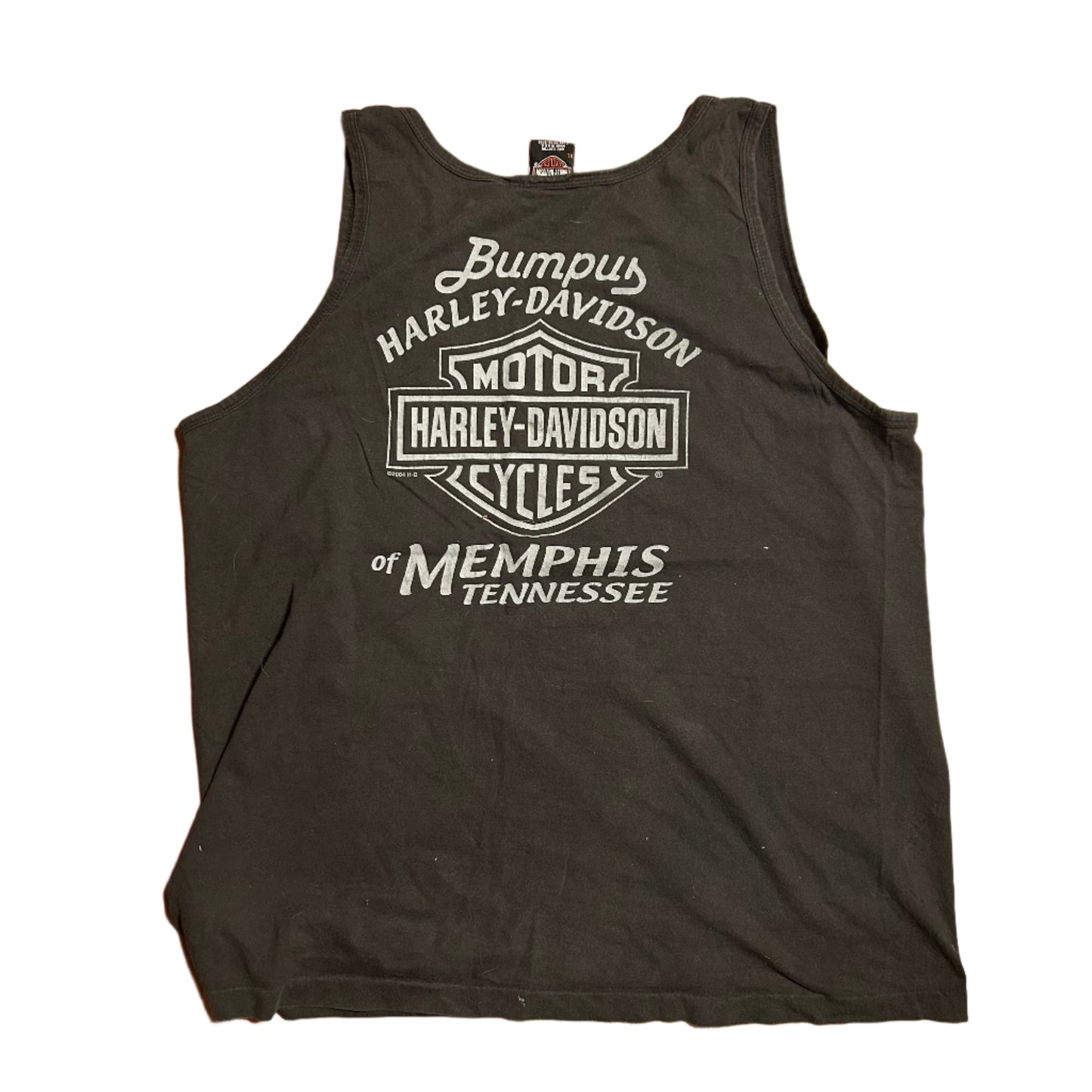 00's Harley Davidson Motorcycles 2004 Memphis Tennessee Bumpus Black Tank Top Shirt - XLarge - 25" x 30"