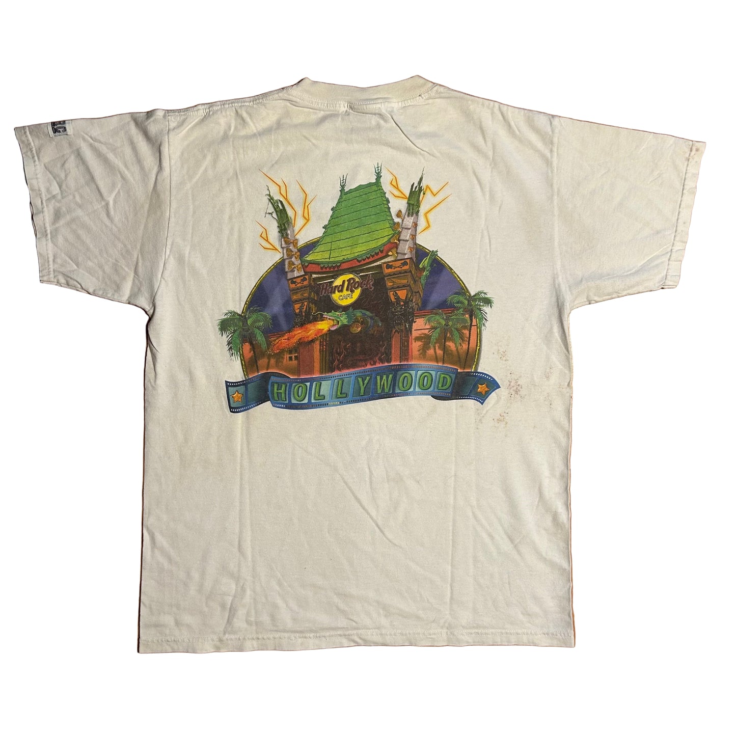 Hard Rock Cafe White Hollywood Tshirt - Medium - 21” x 27”