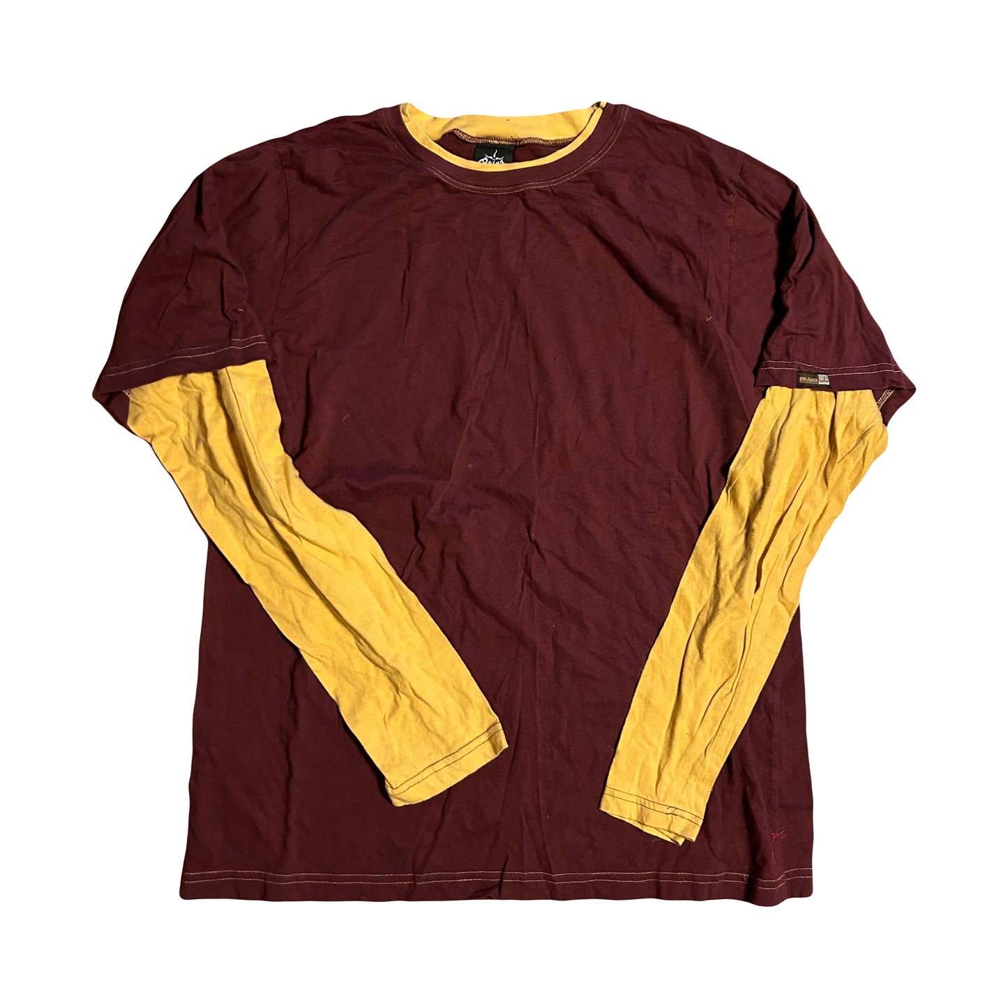 90’s Prana Longsleeve Maroon Yellow Blank Shirt - Medium - 21.5” x 27.5”