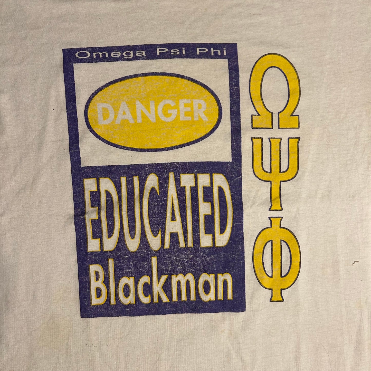 90’s Omega Psi Phi Danger: Educated Black Man Fraternity Tshirt - Large - 23” x 27”