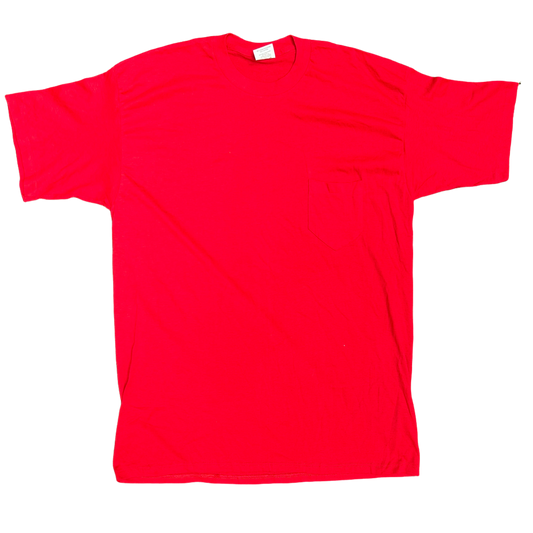 90’s JE Morgan Tough Tees Red Blank Pocket Tshirt - Large - 22” x 33”