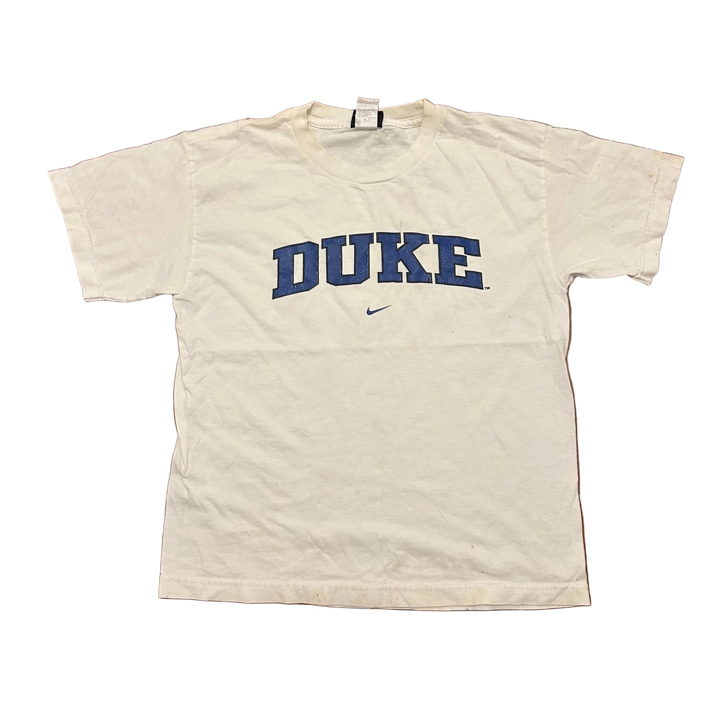 Team Nike Duke University White Blue Swoosh Tshirt - Small - 18" x 22.5"
