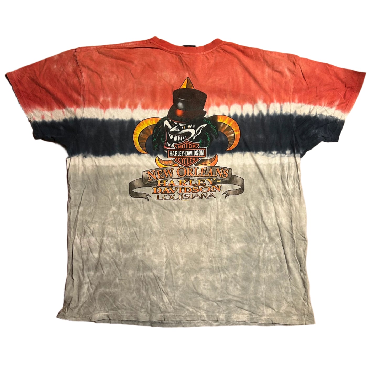 Tie Dye Harley Davidson Motorcycles Genuine Trademark 2008 New Orleans Louisiana Tshirt - XLarge - 27" x 32"