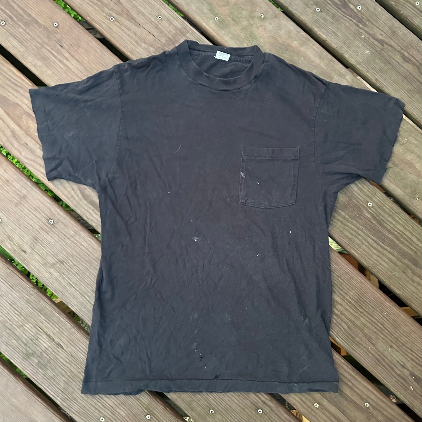 90’s FOTL Blank Black Pocket Tshirt - Small - 19” x 28”