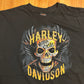 Harley Davidson Motorcycles Warren 2018 Cortland Ohio Skull Black Tshirt - Medium - 21.5" x 28"