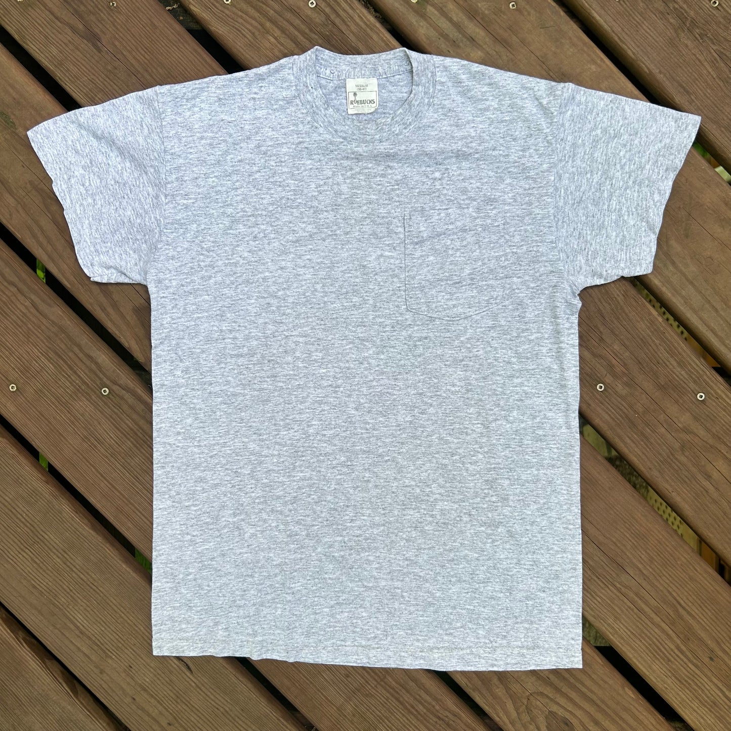 80/90’s Roebucks Blank Grey Pocket Tshirt - Small - 18.5” x 26.5”