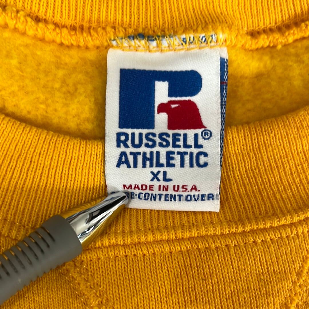 90’s Russell Athletic Blank Yellow Crewneck Sweatshirt - Large - 23” x 27.5”