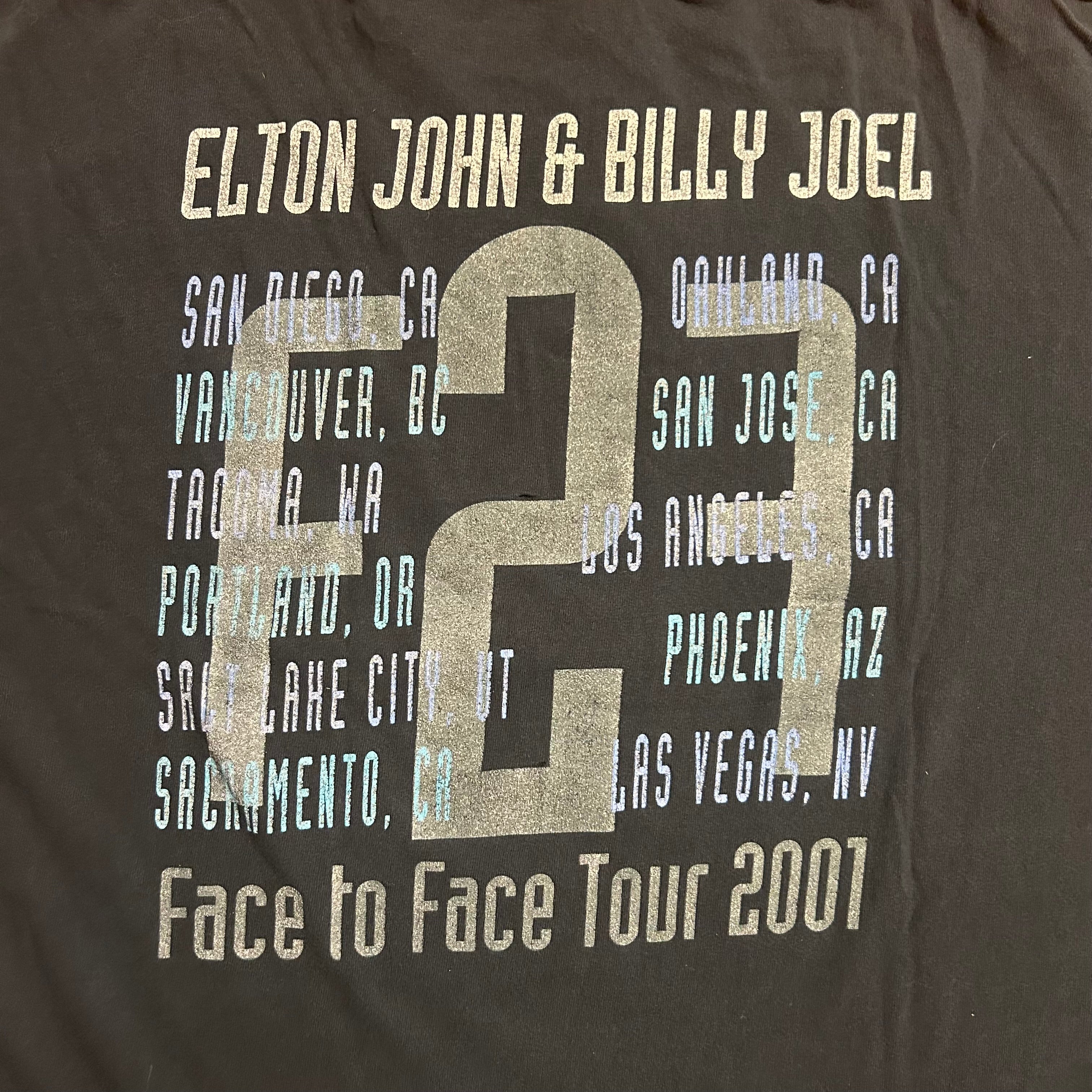 2001 Elton John Billy Joel ツアーTシャツ USA製 Allsport Elton John Billy Joel Face to Face Tour 2001 Distressed