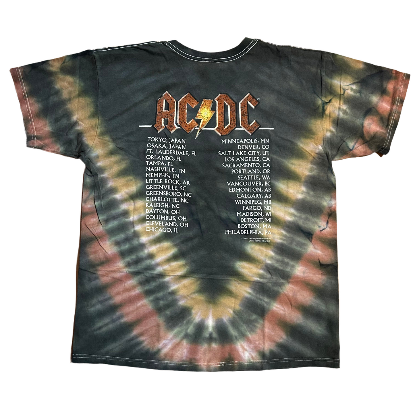 2001 AC/DC Anvil Tie Dye Leidseplein Presse BV Tour Band Tshirt - Large - 22” x 29”