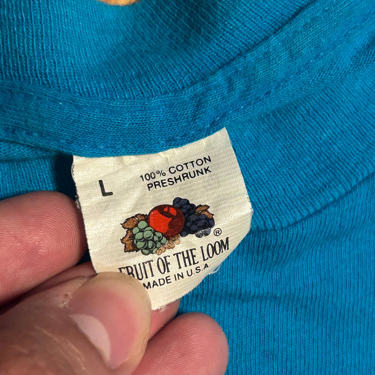 90’s FOTL Single Stitch Teal Blank Pocket Tshirt - Small - 19.5” x 27”