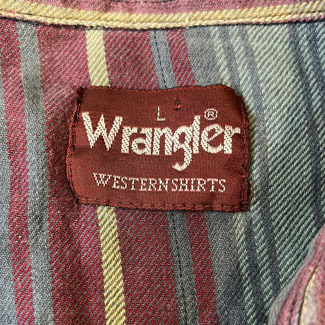 Wrangler Button Up Pearl Snap Shirt - Medium - 21” x 29”