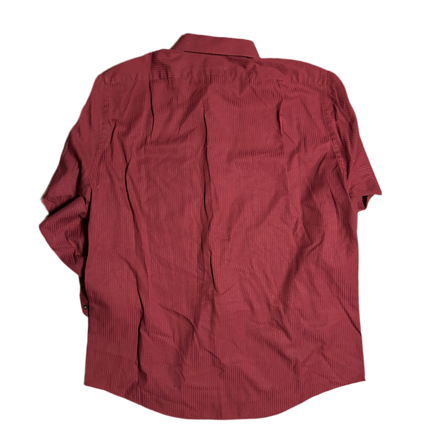 Van Heusen Poly Cotton Satin Stripe Red Button Up Down Wrinkle Free Dress Shirt - XLarge - 24” x 30”