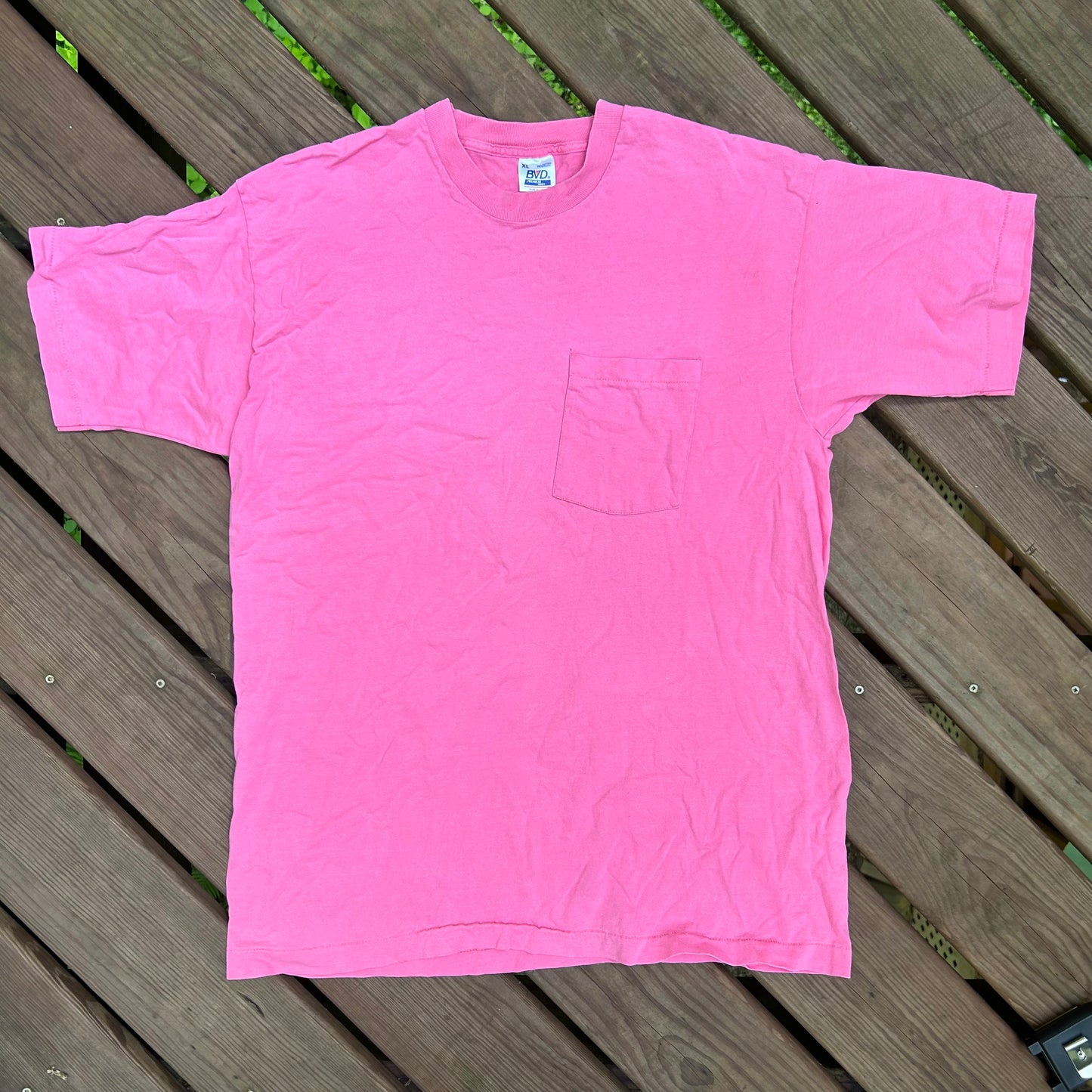 90’s BVD Blank Pink Pocket Tshirt - Large - 22” x 31”