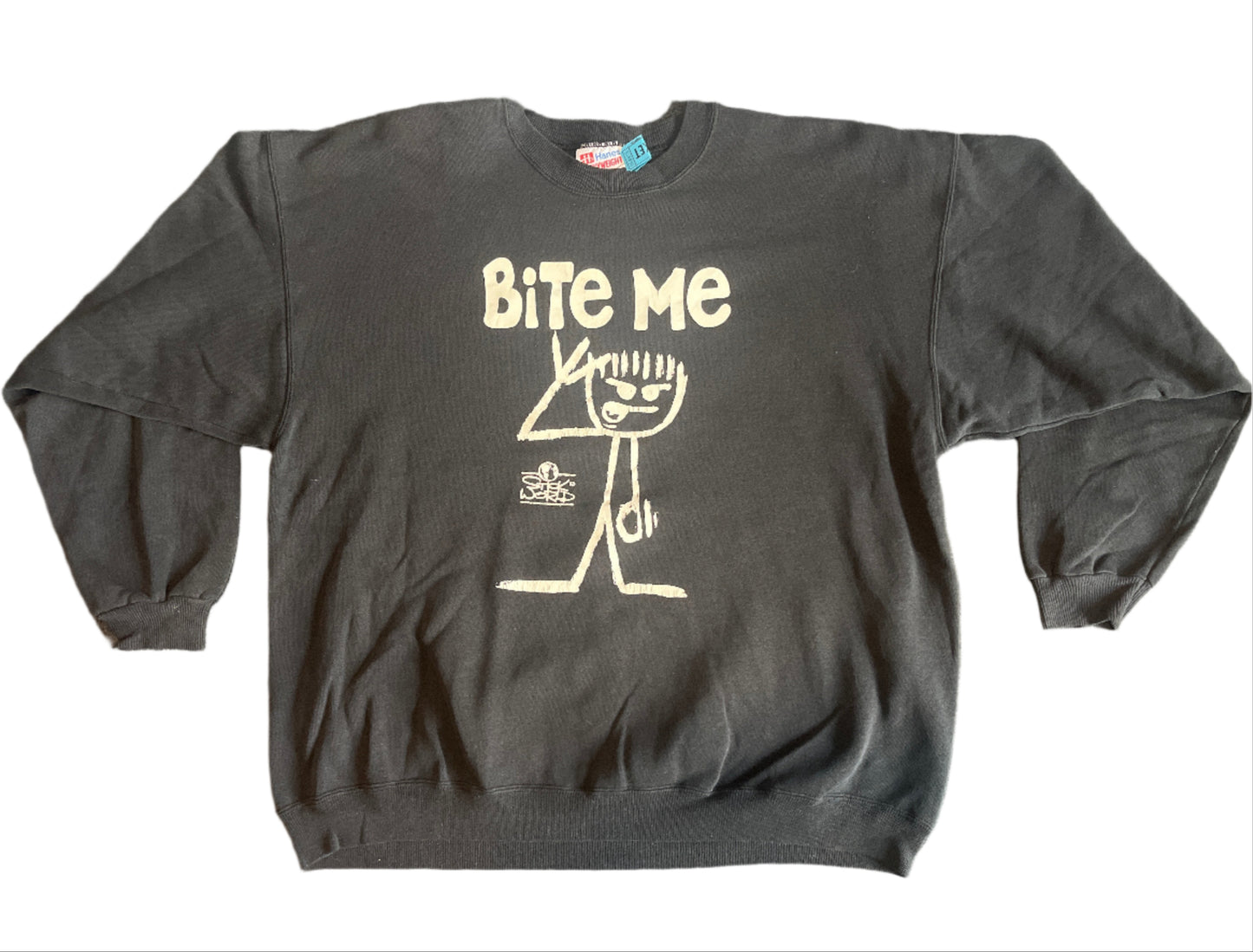 90's Hanes Bite Me Stick World Crewneck Sweatshirt - XLarge - 25" - 27.5"