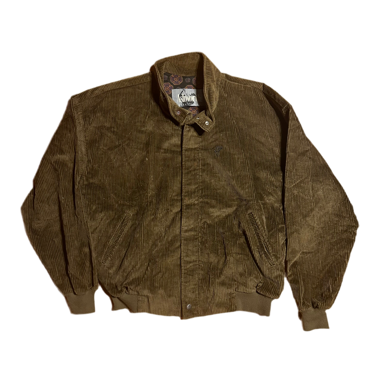 80/90's Ashworth Brown Corduroy Bomber Jacket - XLarge - 24” x 26”