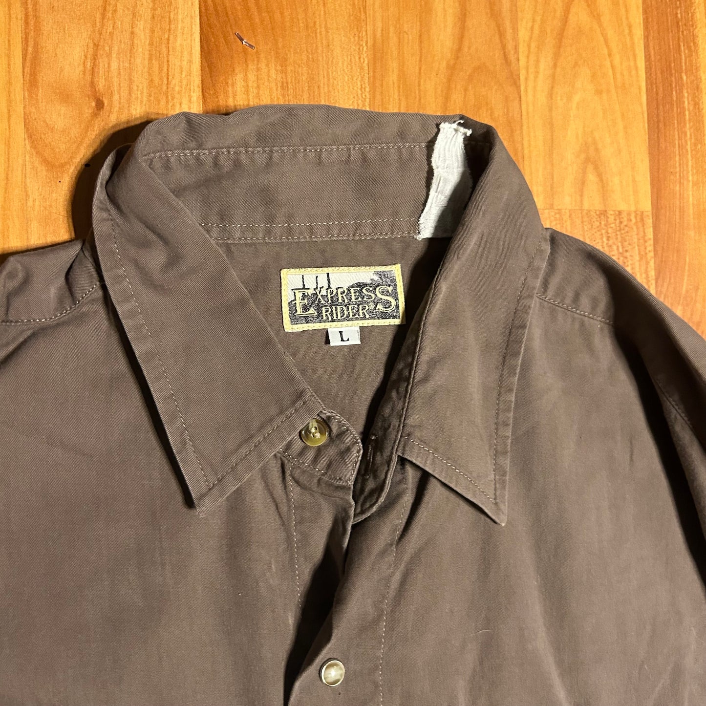 Express Rider Pearl Snap Brown Grey White Western Multicolor Blocked Button Up Down Shirt - XLarge - 24” x 30”