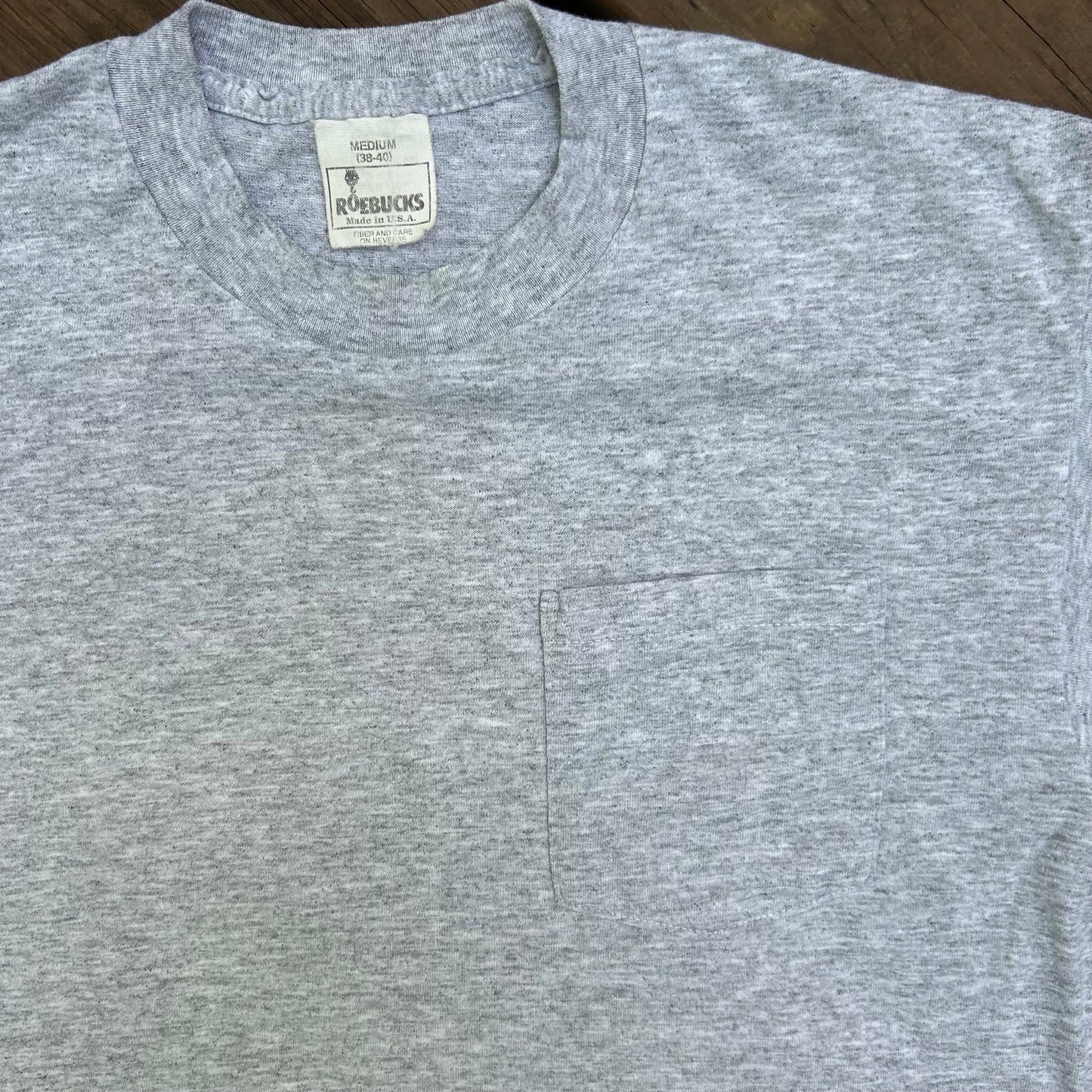 80/90’s Roebucks Blank Grey Pocket Tshirt - Small - 18.5” x 26.5”