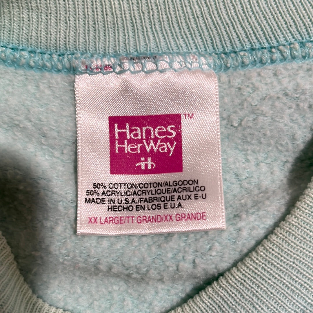 90’s Hanes Her Way Blank Teal Boxy Crewneck Sweatshirt - XLarge - 24.5” x 26.5”