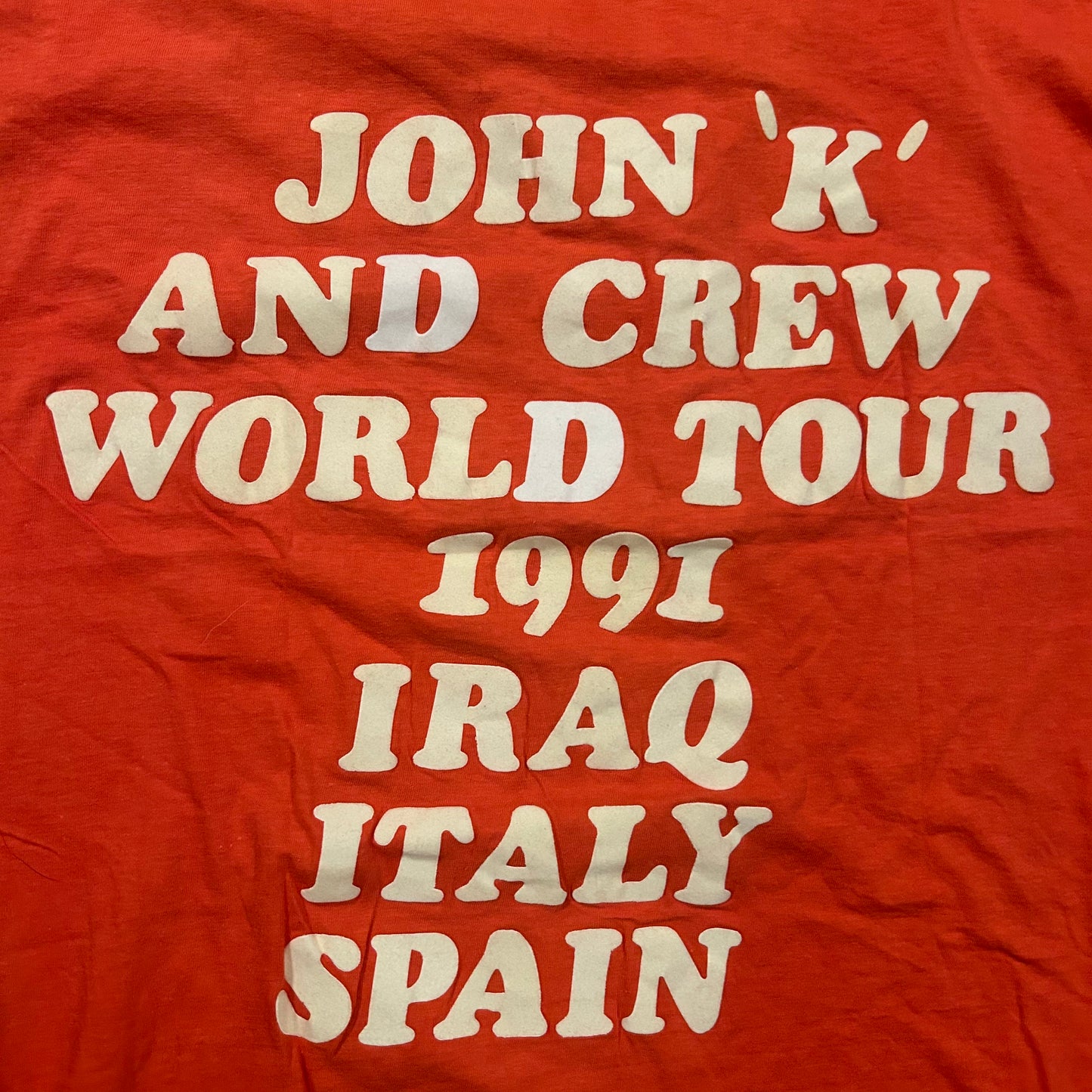 90’s Champion John K and Crew World Tour Iraq Italy Spain Quarter Button Up Cotton Shirt - Medium - 20” x 26”