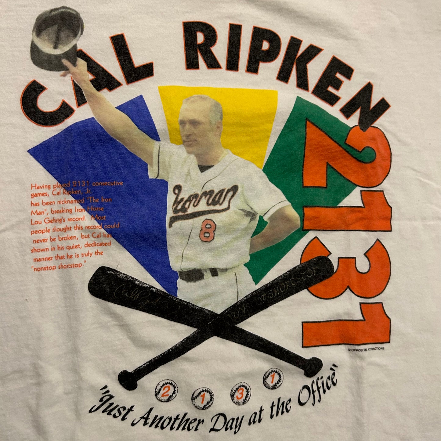 Global Basics Cal Ripken 2131 Baseball Opposite Attractions Tshirt - Medium - 21” x 30”