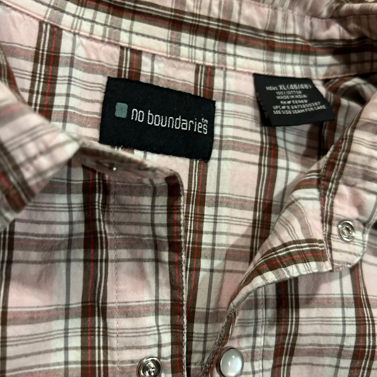 No Boundaries Pink Pearl Snap Cotton Button Up Shirt - XLarge - 26” x 30”