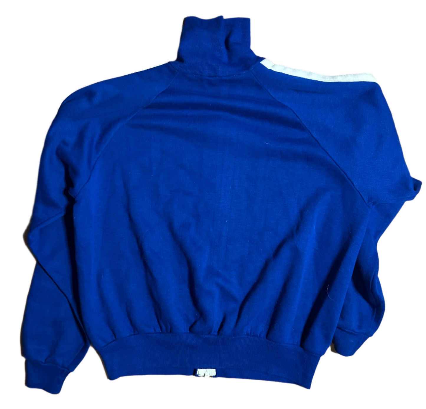 70/80’s Blue White Full Zip Polyester Jacket Sweatshirt - Boxy Cropped Large - 22” x 22.5”