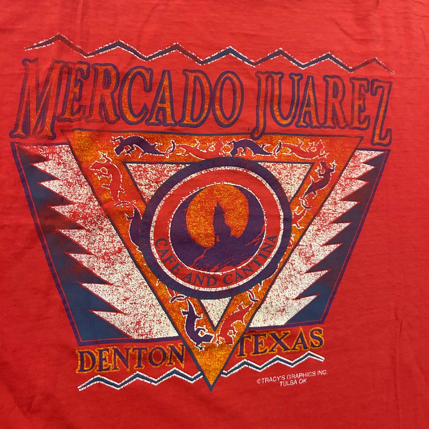 90’s Hanes Beefy Red Mercado Juarez Denton Texas Faded Distressed Tshirt - Large - 23” x 28”