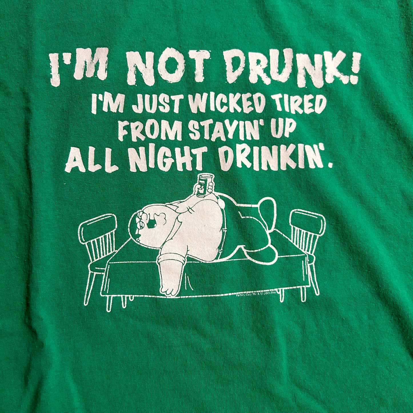 2004 FOTL Fox Family Guy Peter Griffin I’m Not Drunk Drinking TV Cartoon Tshirt - Large - 23” x 28.5”