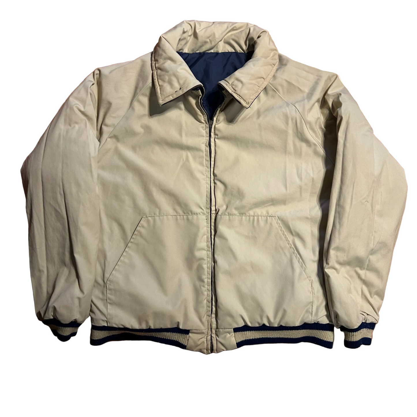 Lacoste Navy Blue Zip Up Puffer Jacket - Large - 23" x 25"