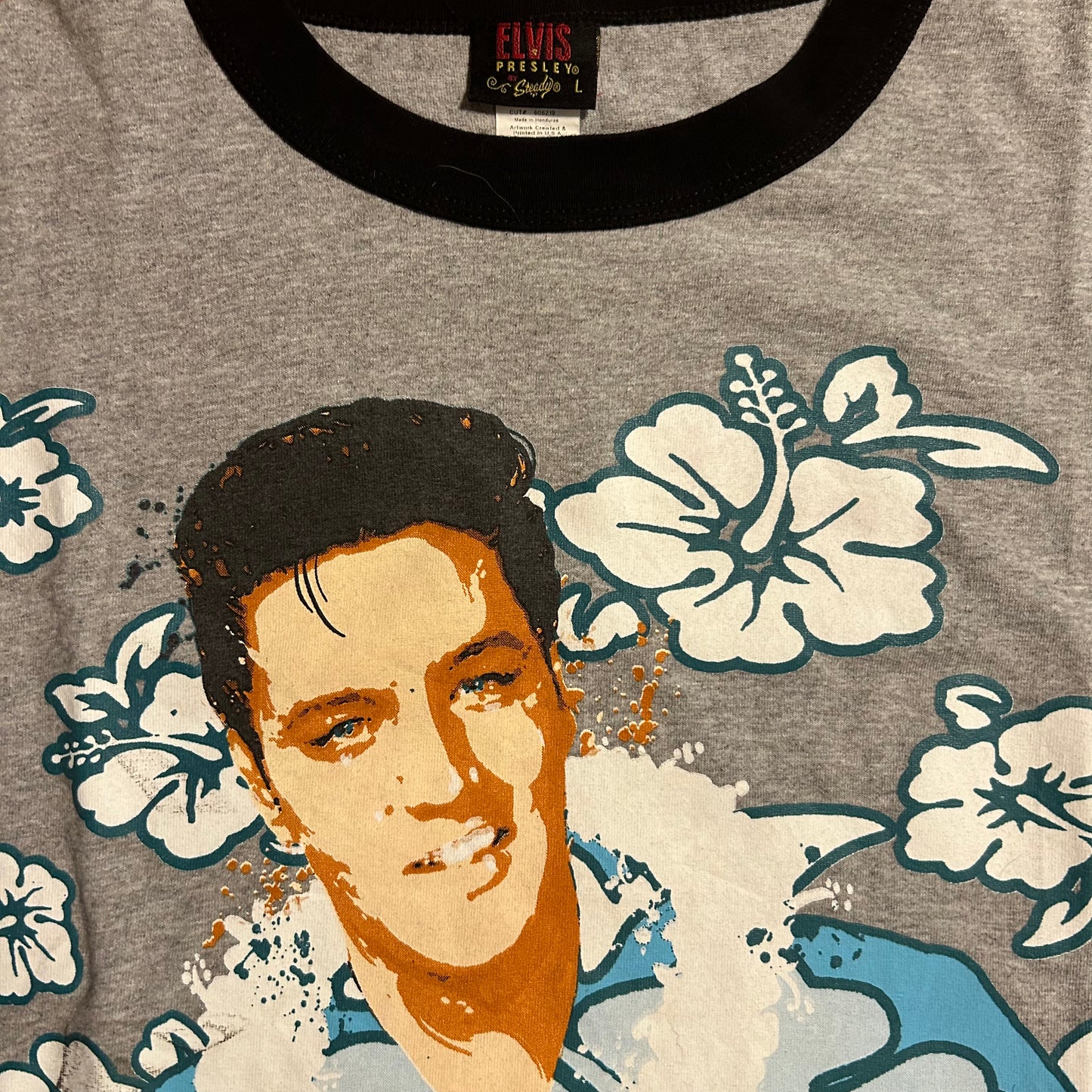 Elvis Presley Steady Hawaiian Ringer Tshirt - Medium - 21” x 30”