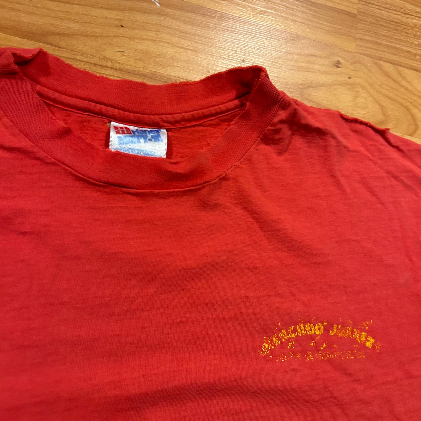 90’s Hanes Beefy Red Mercado Juarez Denton Texas Faded Distressed Tshirt - Large - 23” x 28”