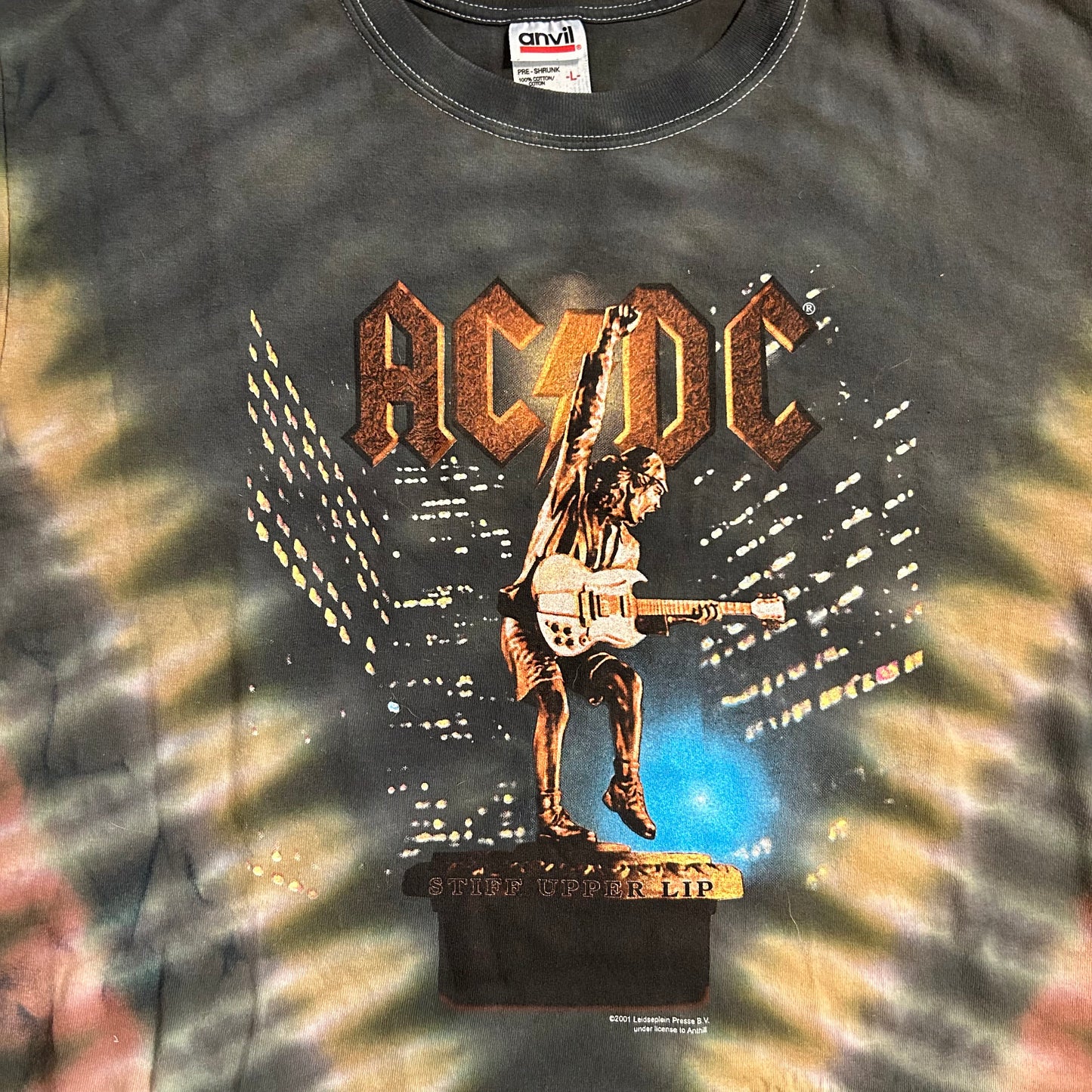 2001 AC/DC Anvil Tie Dye Leidseplein Presse BV Tour Band Tshirt - Large - 22” x 29”