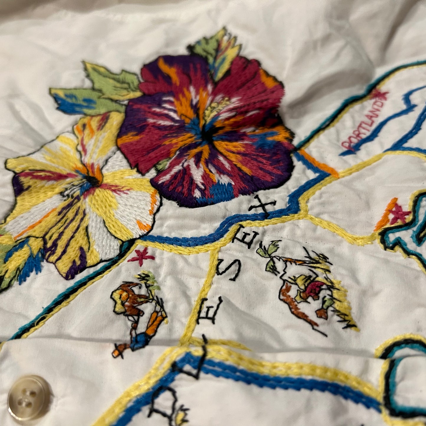 Dry Goods Cotton Jamaica Embroidered Map Button Up Shirt - Large - 22” x 31”