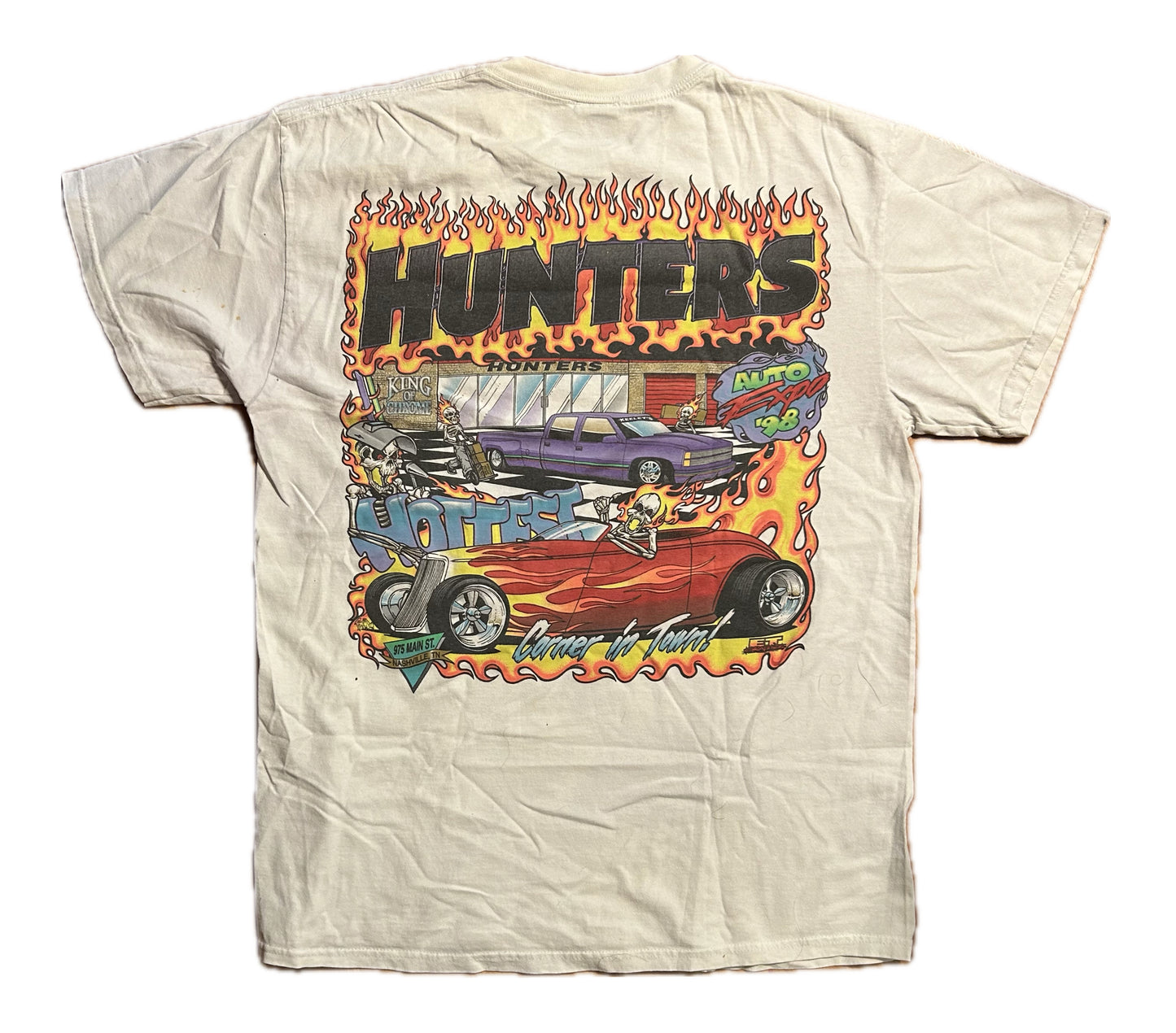 90’s White Hunters Auto Expo Nashville Tennessee Racing Car Tshirt - Medium - 21” x 29”