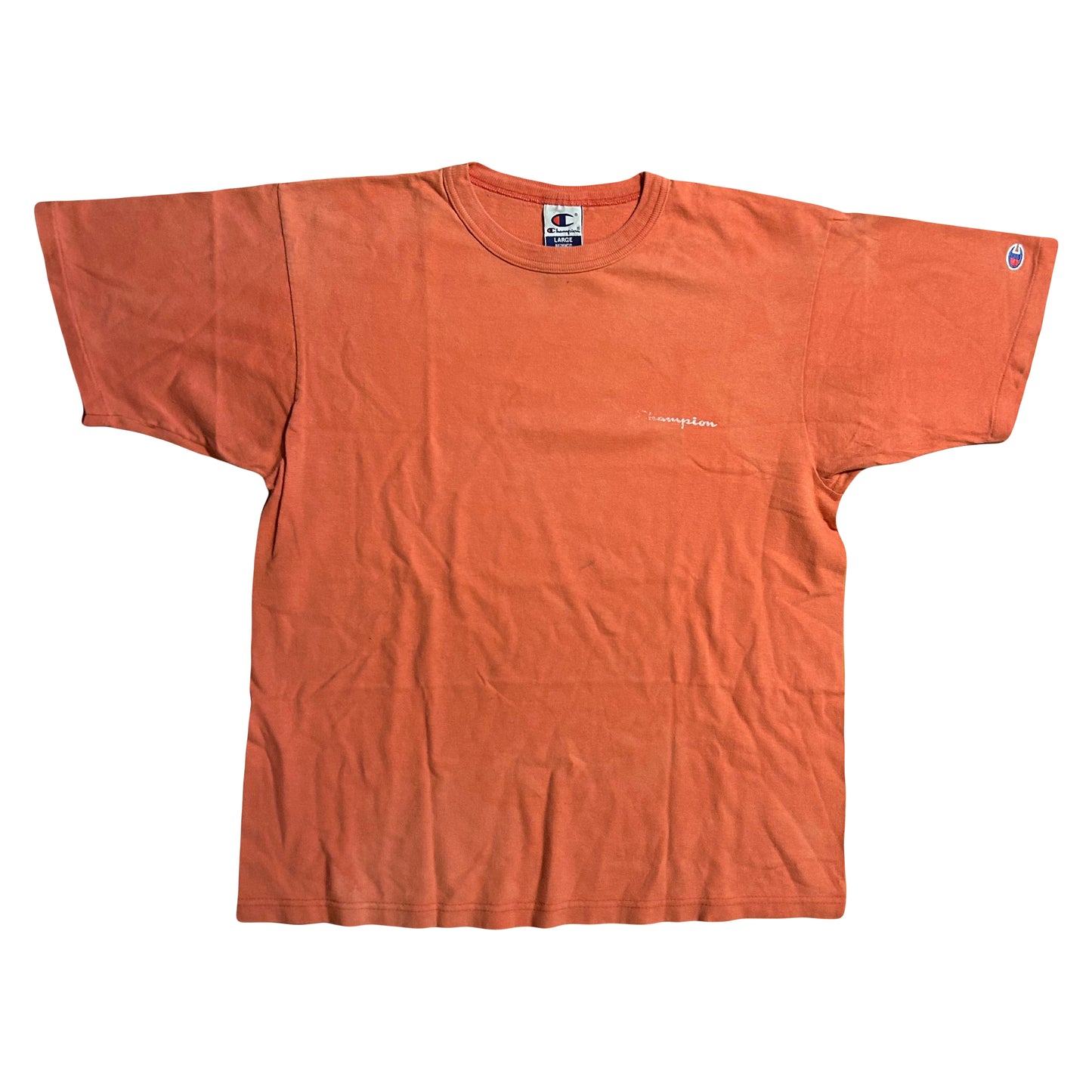 90’s Champion Faded Logo Peach Tshirt - Medium - 21” x 27”