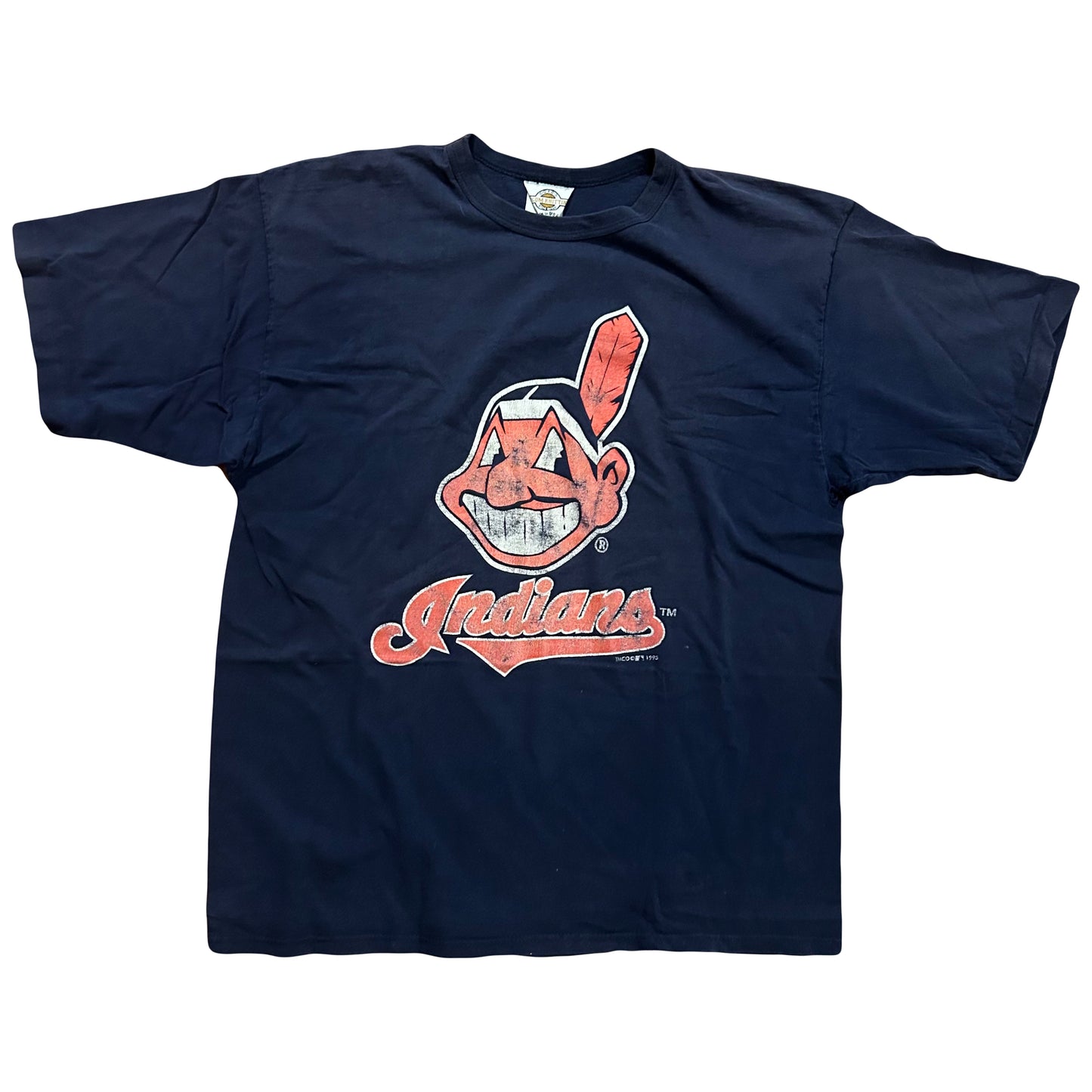 90’s Cleveland Indians Chief Wahoo Yocom Knitting Tshirt - XLarge - 23.5” x 30”